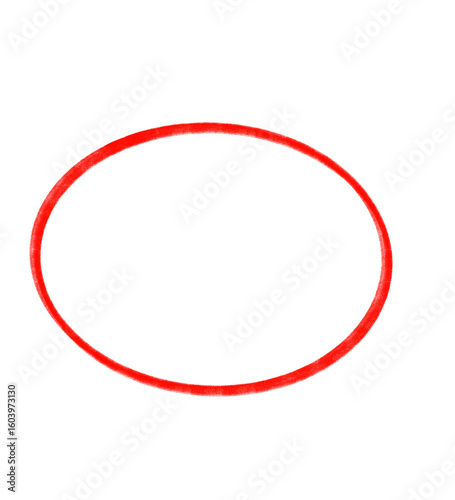 Sketchy red oval drawing with rough edges, perfect graphic element, painted look illustration on transparent background