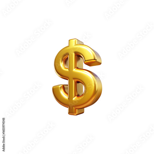 Golden dollar sign symbol currency wealth finance investment concept 3d rendering isolated on white background. cartoon plastic style icon