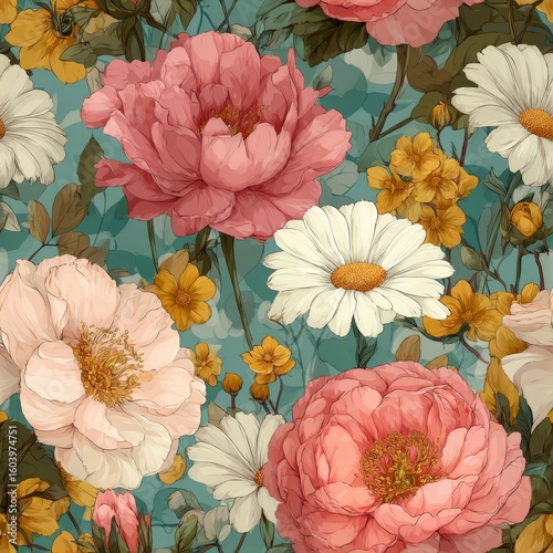 Vibrant floral pattern design nature digital illustration colorful environment aesthetic viewpoint artistic concept