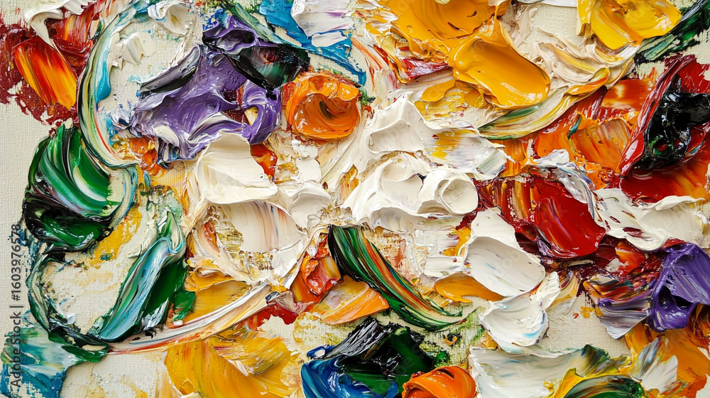 Fototapeta premium Vibrant impasto oil painting colorful abstract art texture strokes palette knife