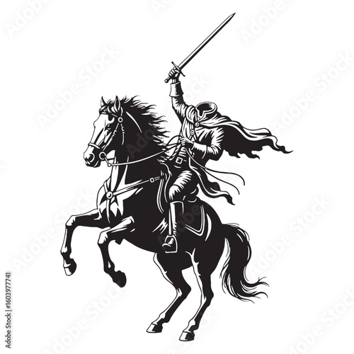 A gallop through mist and terror – Headless Horseman silhouette formed with bold Headless Horseman vector – Headless Horseman illustration – Halloween vector

