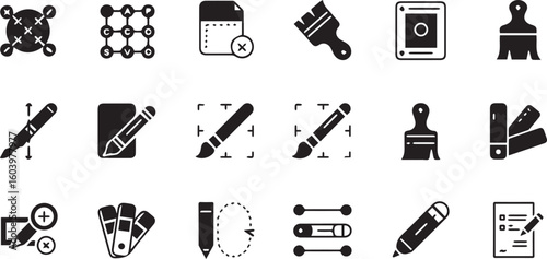 Simple black-and-white icon illustrations of design software UI tools.
