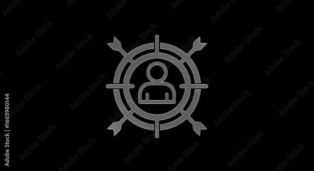 Obraz premium A target icon with person centered surrounded by arrows symbolizing personalized marketing and customer focus