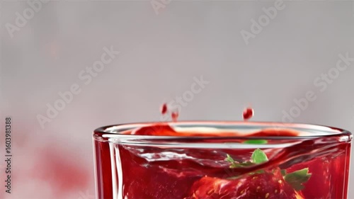 Strawberry Splash into Fresh Juice Close-Up