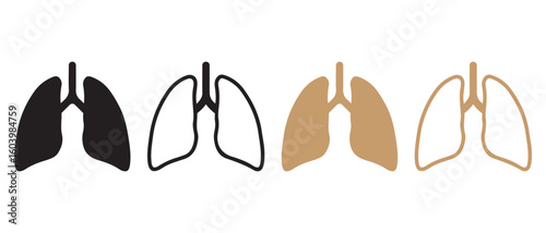Human Lung Icon Set. Stylized Black and Brown Designs in Solid and Outline Formats for Medical Infographics, Healthcare Branding, and Educational Resources.