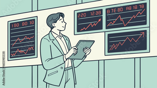 Business professional reviewing financial data in modern office during daytime hours