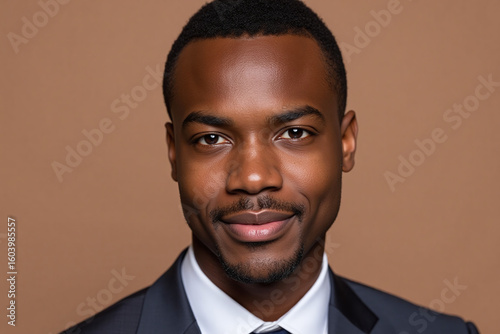 Close-Up Portrait of African Young Professional Man in Suit – Plain Background