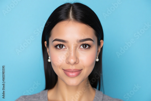 Close-Up Portrait of Australian Young Woman with Straightened Hair – Plain Background