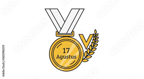 Gold Medal Award with Laurel Wreath and Ribbon Celebrating Achievement