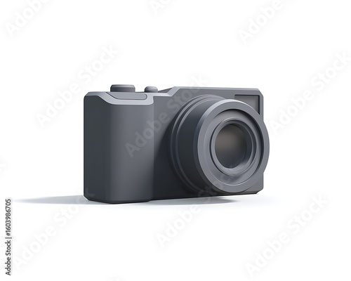 Gray digital mirrorless camera isolated on white background