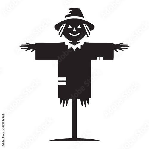 Autumn’s forgotten sentinel – Scarecrow silhouette molded from aged Scarecrow vector – Scarecrow illustration – Halloween vector

