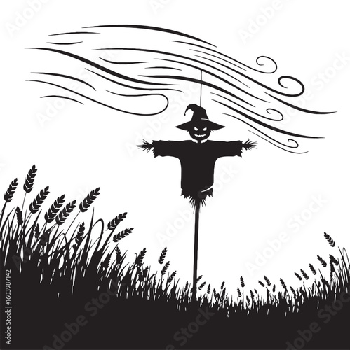 From fields to nightmares – Scarecrow silhouette crafted in classic Scarecrow vector – Scarecrow illustration – Halloween silhouette

