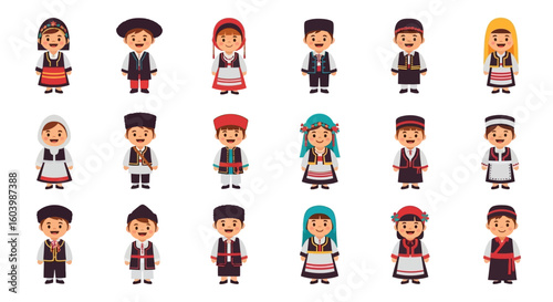 Children Wearing Traditional Folk Costumes in Bright Colors Group Photo