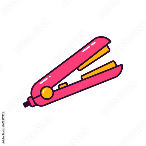 Pink Hair Straightener with Yellow Plates for Hair Styling