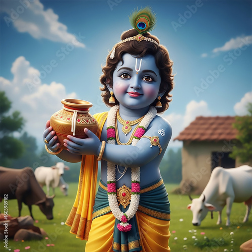 Cute Baby Krishna Holding B...