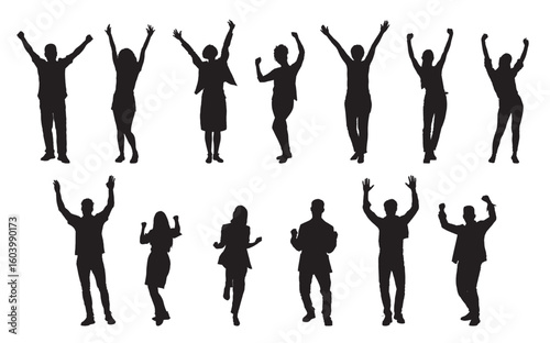 Celebrating People Silhouettes, Vector Illustration Isolated on White