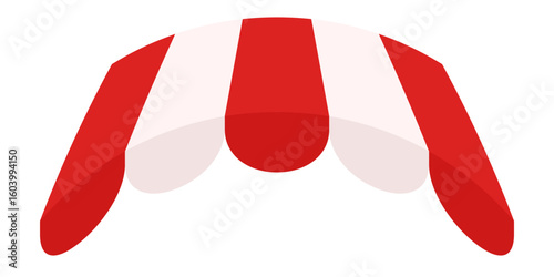 Minimal Red White Canopy Tent Illustration. Market or Storefront Sunshade with Striped Fabric Roof. Flat Vector for Cafe Stand or Outdoor Fair on White Background.