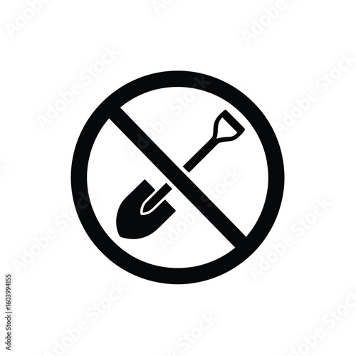 Shovel Prohibition Sign Illustration Depicting Restricted Digging Activities and No Digging Regulations In a Circular Shape