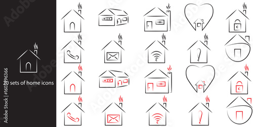 Home button icons set. Home page icon. Simple house symbols. Building icon. Vector illustration.