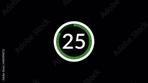 Countdown timer from 30 to 0 seconds real time,  countdown animation on white background.
