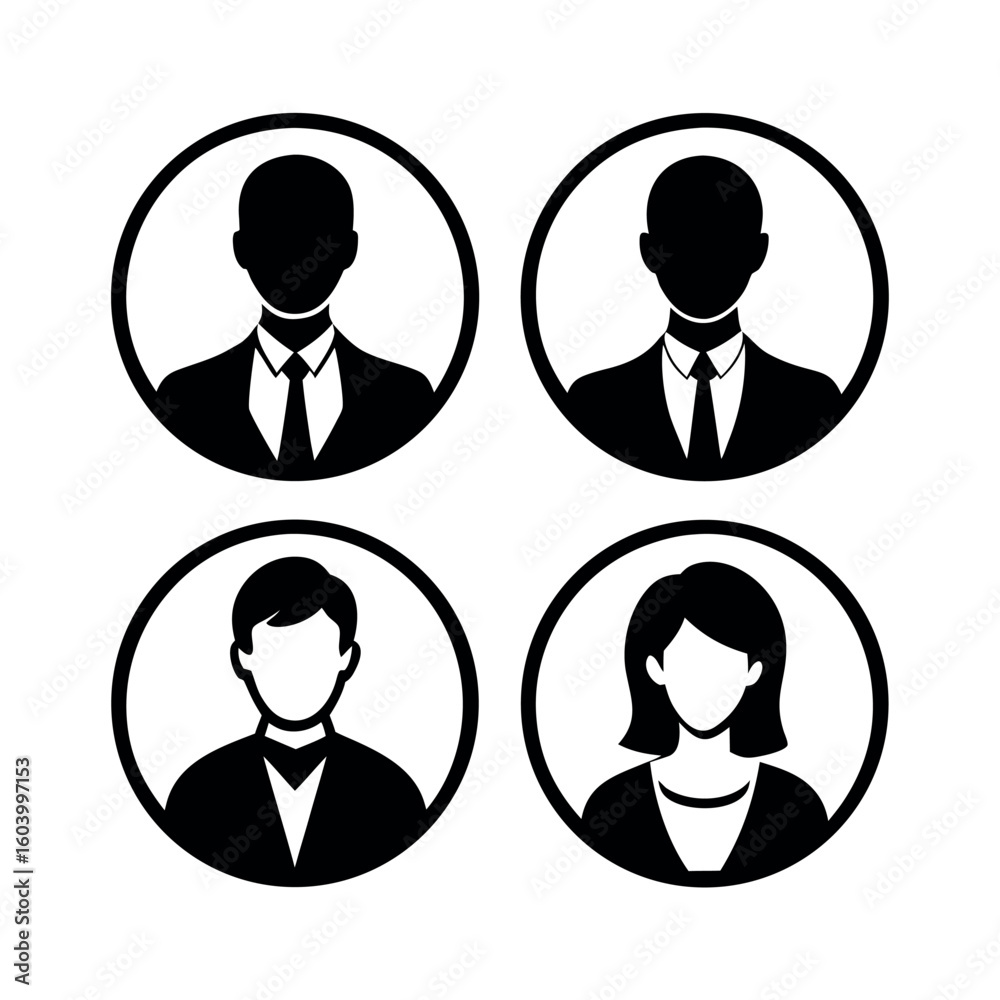 Set of vector avatar profile icons in silhouettes. Set of vector avatar profile icons in silhouettes.