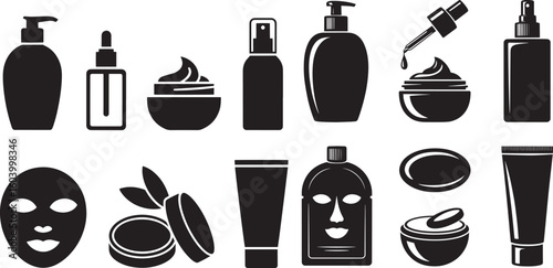 Various cosmetic products and containers beauty bottle