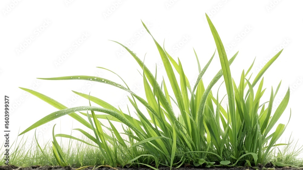 Fototapeta premium Lush Green Grass: A detailed close-up of vibrant, verdant blades of grass thriving, a symbol of nature's resilience and delicate beauty.