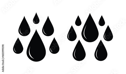 Black ink drops splashes isolated on white background