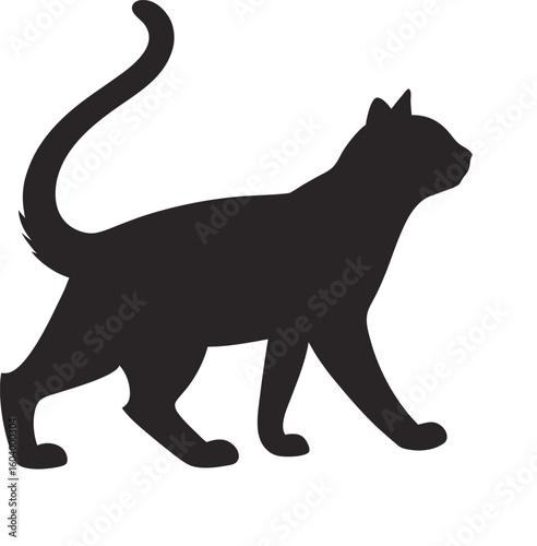 Black cat silhouette vector illustration of a domestic feline pet
