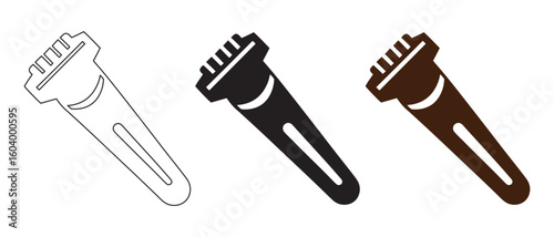 Triple Razor Blade Head Icons. Modern Grooming Tool Variations in Neutral Colors for Men’s Care and Product Design.