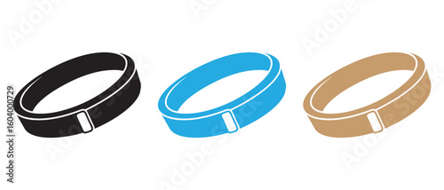 Wristband icon set. Black, Blue, and Beige Variants for Fashion, Sports, and Everyday Utility Wear.
