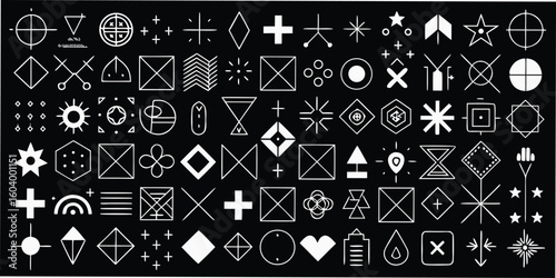 Collection of various simple vector shapes and symbols designed in a minimalist style for versatile graphic design purposes