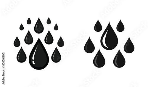Black water droplets icon set