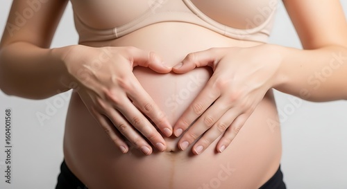 Wallpaper Mural A pregnant woman lovingly holds her hands in a heart shape on her bare belly, anticipating a new life. Torontodigital.ca