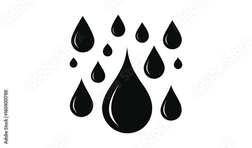Black raindrops falling downward in a pattern