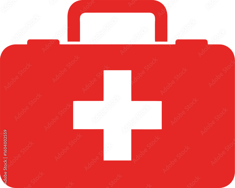 Obraz premium Red first aid kit vector illustration for medical emergency and healthcare