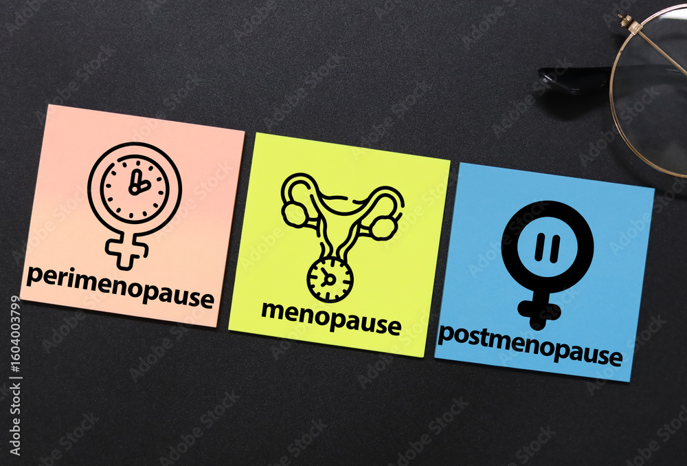 Obraz premium words perimenopause, menopause and postmenopause. the concept of menopause stage or period or age