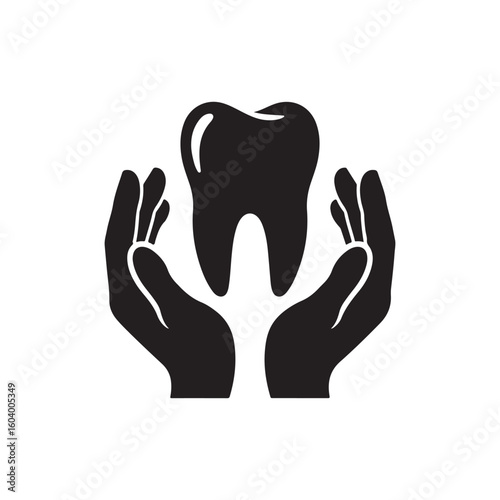 Dental care protection concept with hands holding tooth illustration for clinic and oral hygiene promotion healthcare graphic