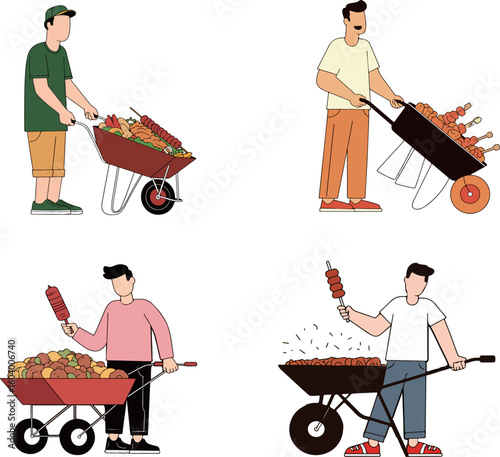People with Wheelbarrows Full of Food