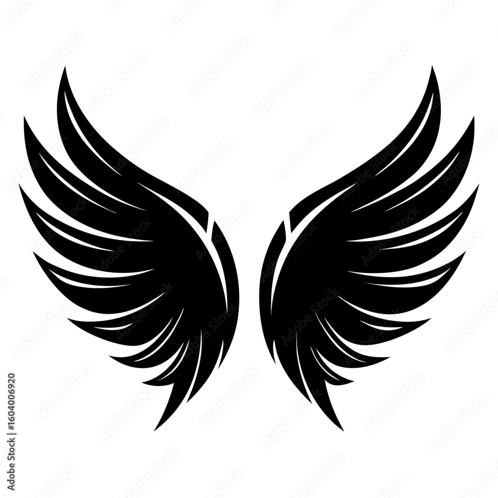 Obraz premium Angel Wings Sketch vector clean black silhouette design white background