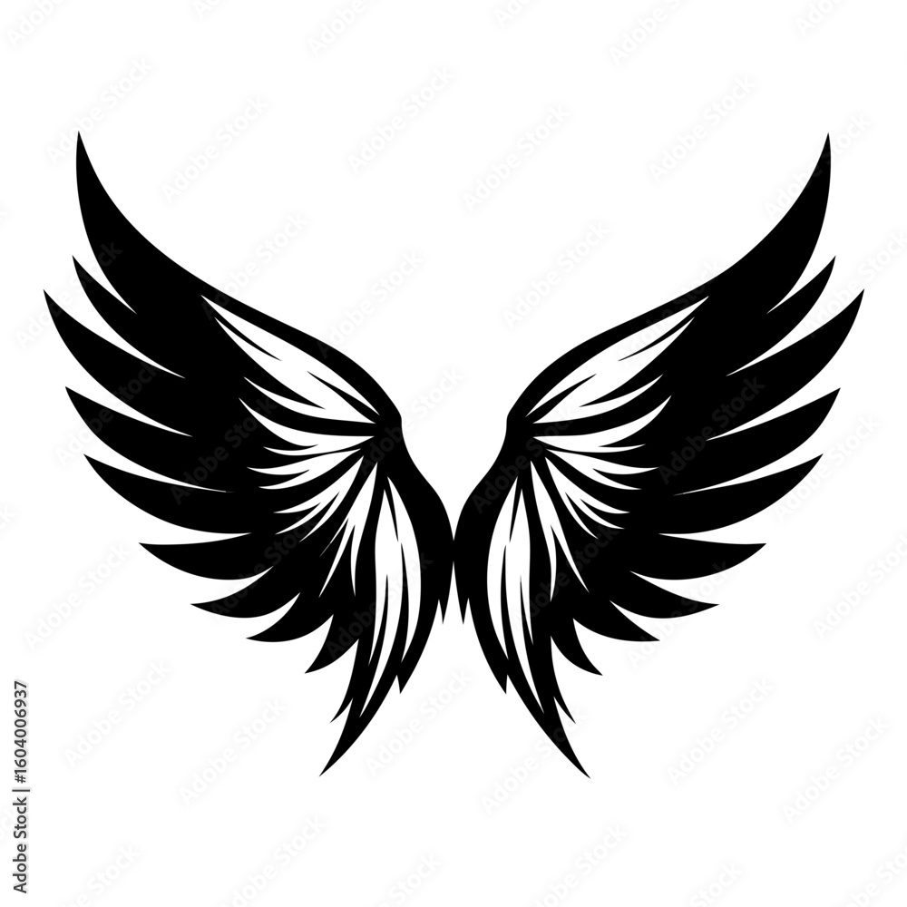 Obraz premium Angel Wings Sketch vector clean black silhouette design white background