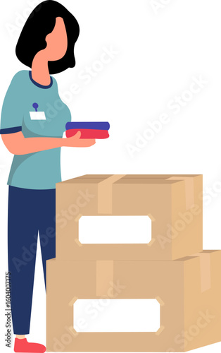 Volunteer Packing Donations Illustration