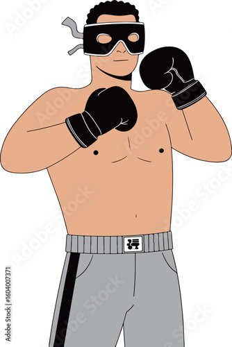 Cartoon Boxer with Mask and Gloves