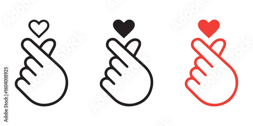 Hands making mini heart symbol icon. Mini finger heart line icons set. Hand with love icon vector illustration.