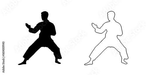 a black and white image of people doing karate black, image, man, people, silhouette 