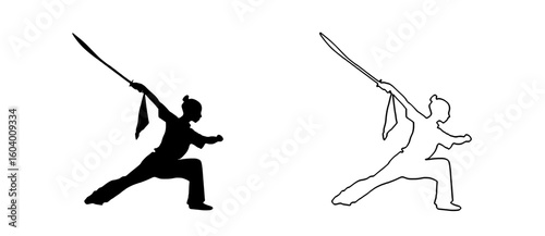 a black and white image of a person with a sword, a warrior with a sword black, image, man, martial, people, person, silhouette, sword, warrior 