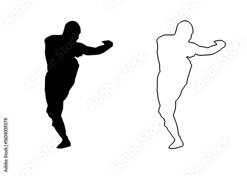 a black and white silhouette of a man and a woman in a hood black, boxer, hood, man, pose, silhouette, stand, woman 