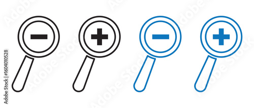 magnifier zoom in, zoom out symbol icon. vector illustration.