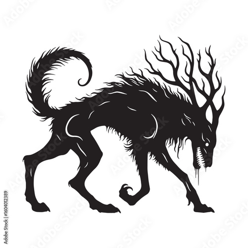 Savage soul in antlered guise – Wendigo silhouette drawn with cold Wendigo vector – Wendigo illustration – Halloween vector

