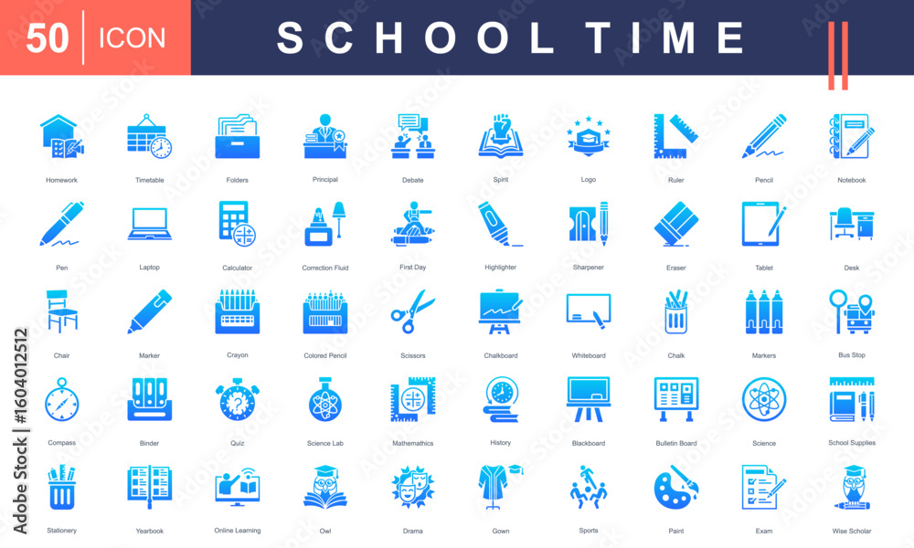 custom made wallpaper toronto digitalSchool Time icon set featuring essential classroom tools, subjects, and activities—ideal for educational content, school design materials, academic platforms, and back-to-school promotions.
